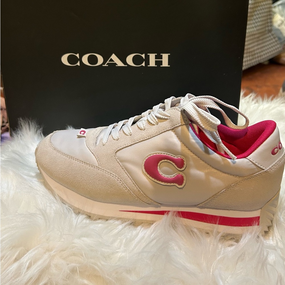 Coach Women's Beige and Pink Sneakers